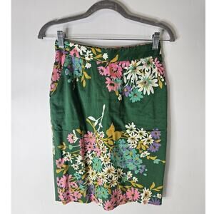 Anthropologie Odille Skirt Womens 2 Floral Pink Tan Pencil Midi Cottagecore